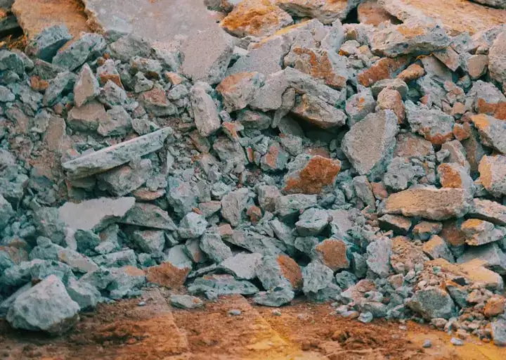 Close-up texture of recycled concrete ready for screening
